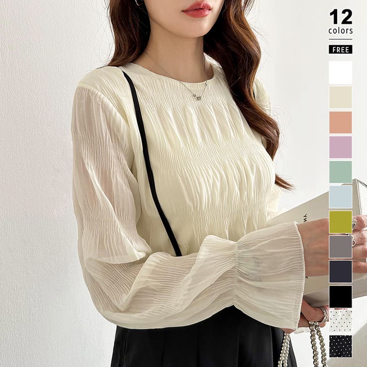 ベージュ | 【2026SS新色登場】薄手風コーデが楽しめる シャーリングブラウス シアーブラ… | COCOMOMO