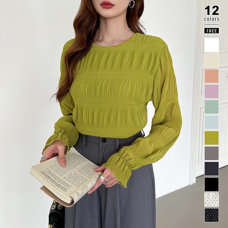 オリーブ | 【2026SS新色登場】薄手風コーデが楽しめる シャーリングブラウス シアーブラ… | COCOMOMO