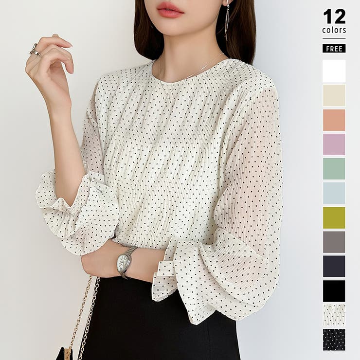 ホワイト・ドット柄 | 【2026SS新色登場】薄手風コーデが楽しめる シャーリングブラウス シアーブラ… | COCOMOMO