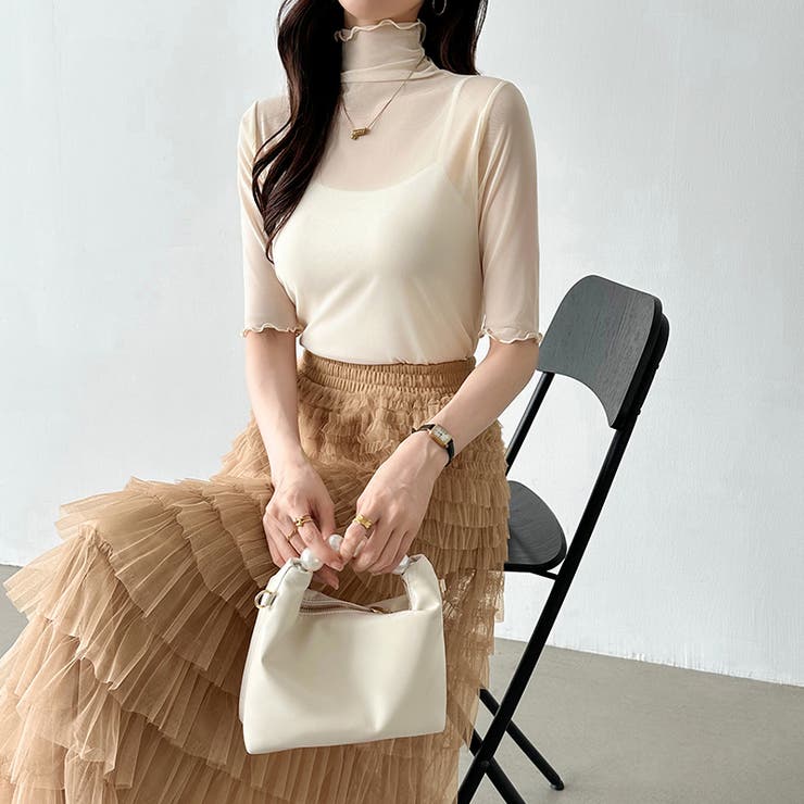 シアートップス 五分袖 フリルハイネック | COCOMOMO | 詳細画像20 