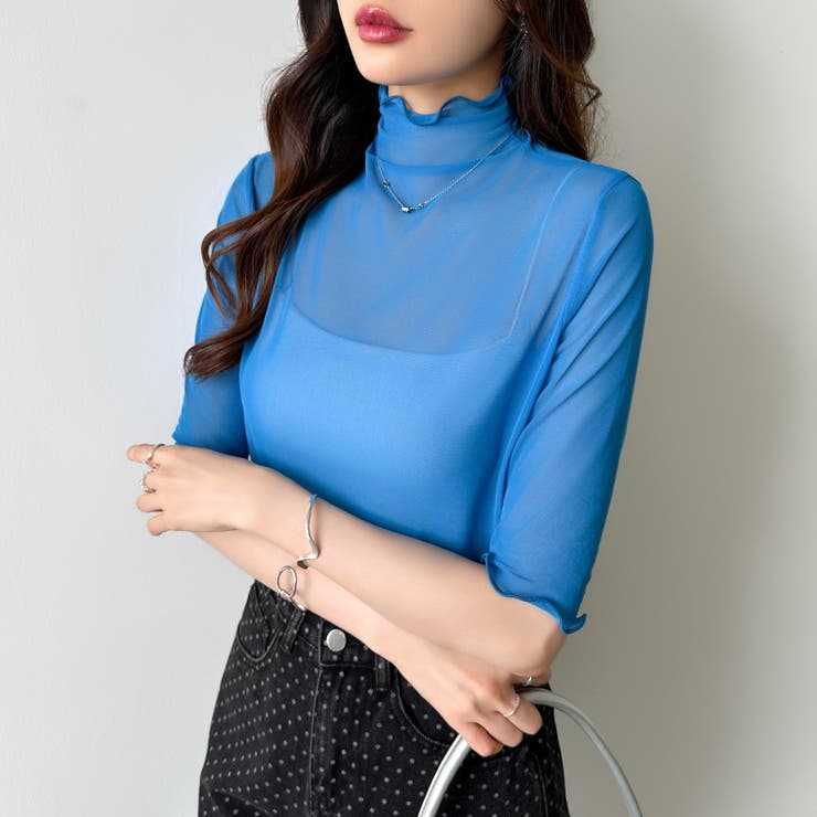 シアートップス 五分袖 フリルハイネック | COCOMOMO | 詳細画像12 