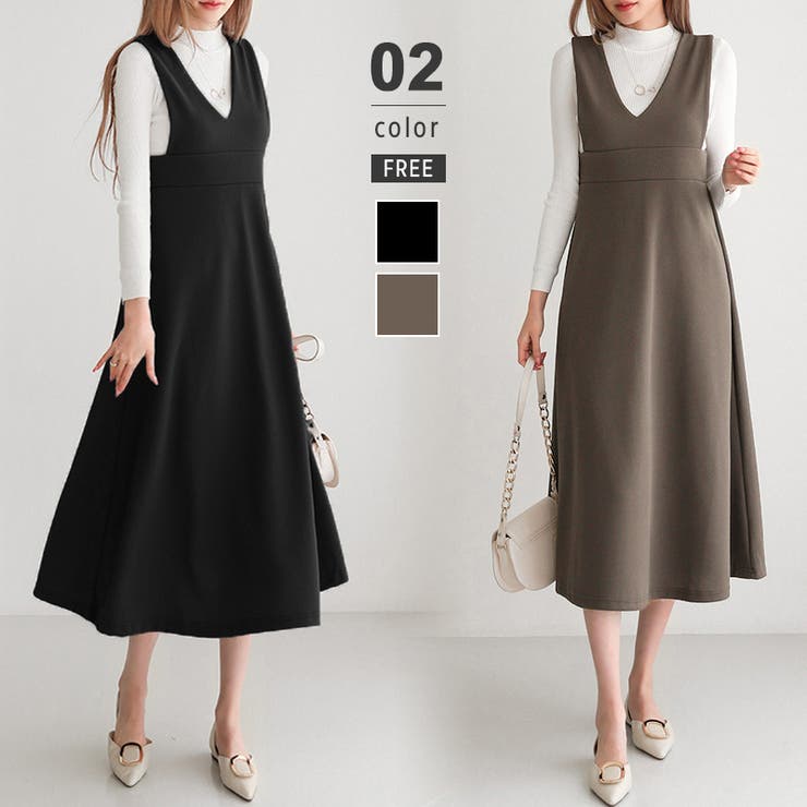 ジャンパースカート vネック ワンピース | COCOMOMO | 詳細画像1 