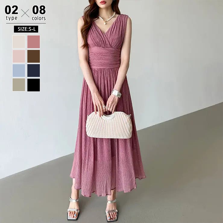 Bピンク | カシュクールラメドレス パーティードレス カシュクールワンピース | COCOMOMO