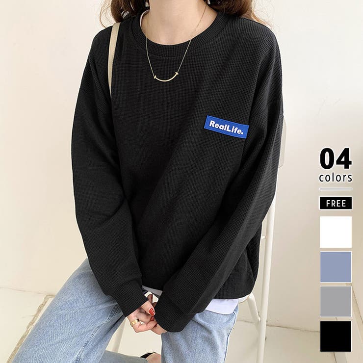 ブラック | ワッフルロンt ロゴトレーナー オーバーサイズ | COCOMOMO