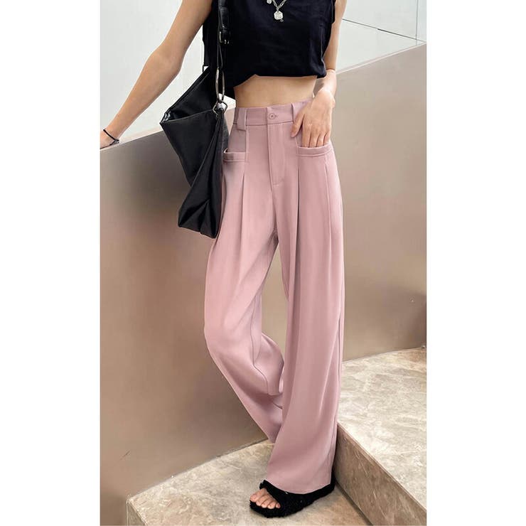 ワイドパンツ タックワイドパンツ ハイウエスト[品番