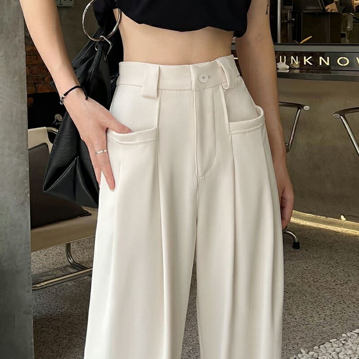 ワイドパンツ タックワイドパンツ ハイウエスト[品番