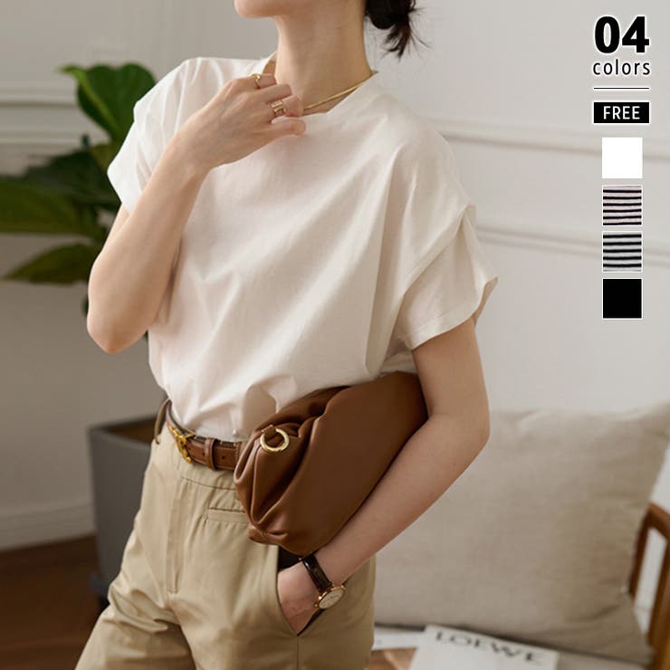 ホワイト | tシャツ レディース タックボーダーtシャツ | COCOMOMO