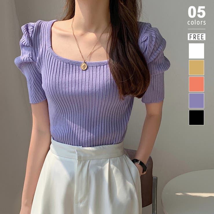 パープル | パワショル サマーニット スクエアネック | COCOMOMO