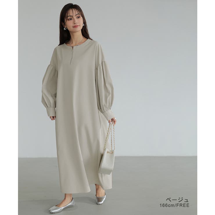ワンピース ハーフジップワンピース ロングワンピース[品番