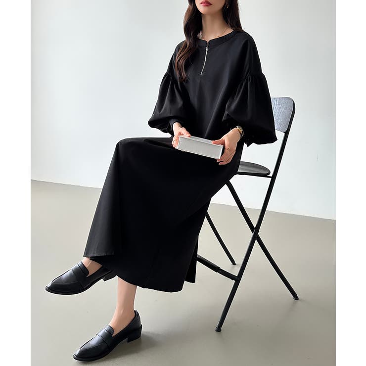 ワンピース ハーフジップワンピース ロングワンピース[品番
