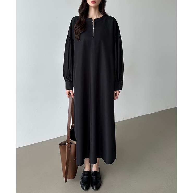 ワンピース ハーフジップワンピース ロングワンピース[品番