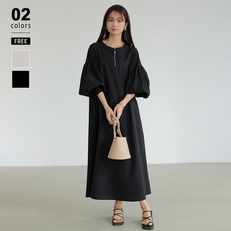 ワンピース ハーフジップワンピース ロングワンピース[品番