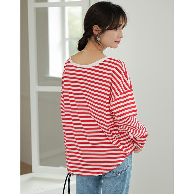 ボーダー カットソー ラウンドヘムtシャツ | COCOMOMO | 詳細画像10 