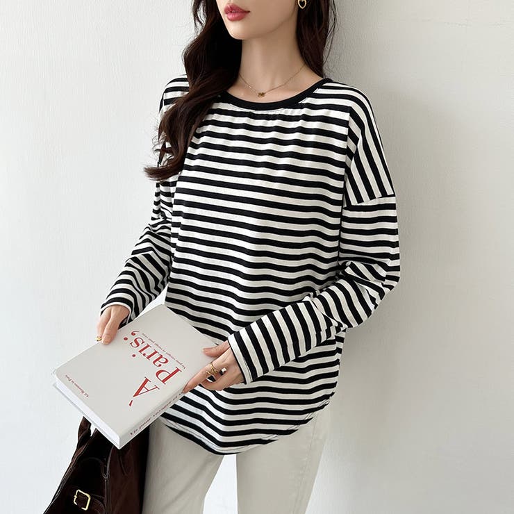 ボーダー カットソー ラウンドヘムtシャツ | COCOMOMO | 詳細画像2 