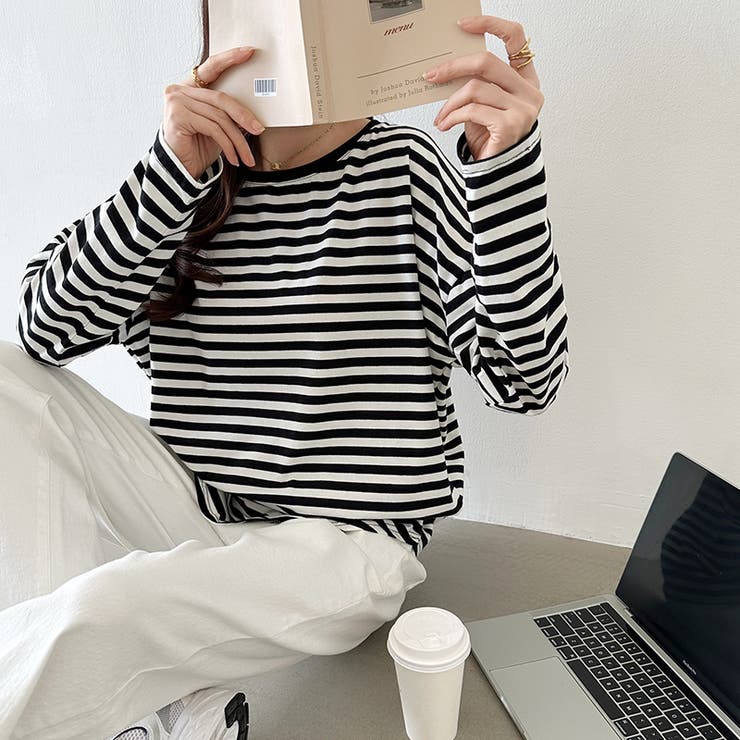 ボーダー カットソー ラウンドヘムtシャツ | COCOMOMO | 詳細画像4 