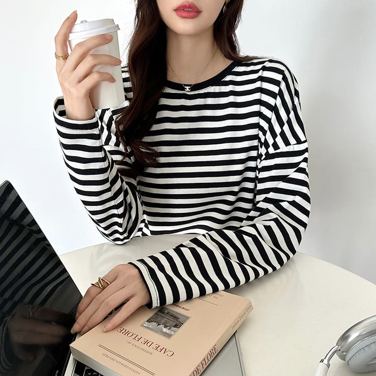 ボーダー カットソー ラウンドヘムtシャツ | COCOMOMO | 詳細画像6 