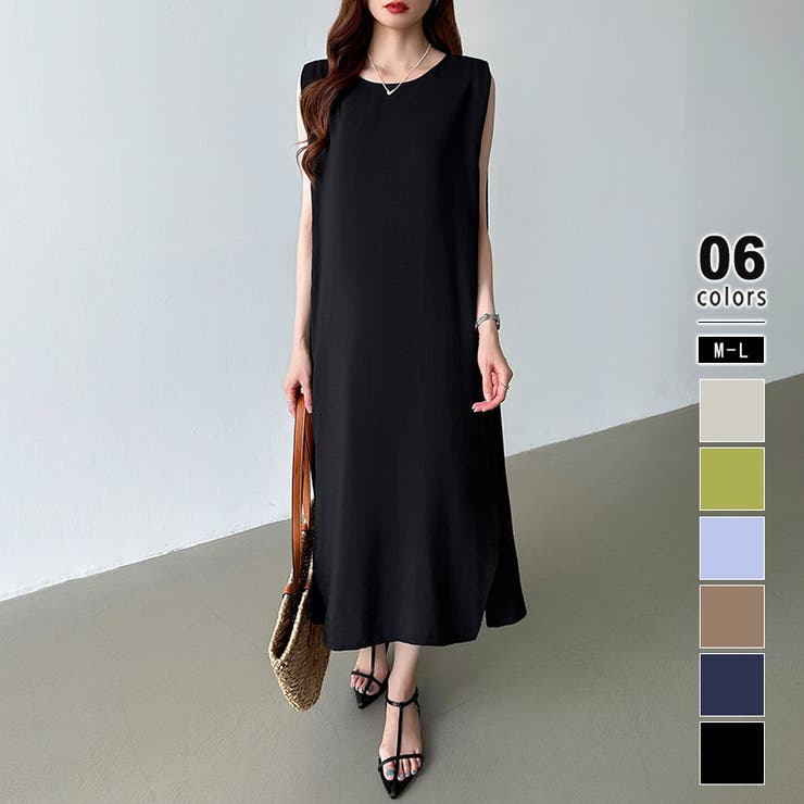 ブラック | ワンピース ノースリーブ ロングワンピース | COCOMOMO