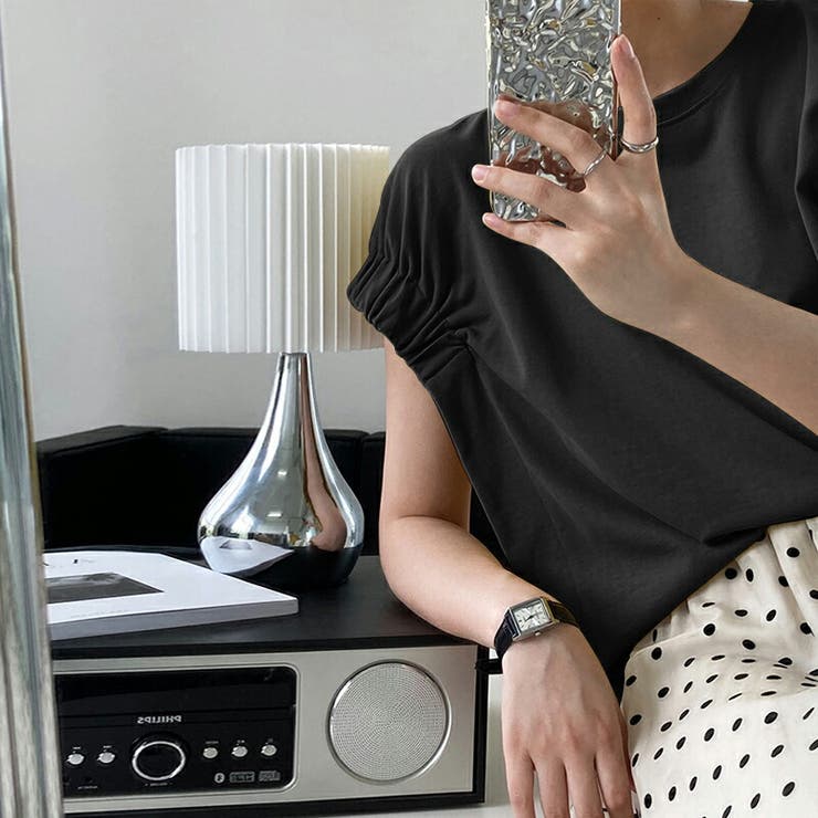 tシャツ コットン100％ ギャザーカットソー | COCOMOMO | 詳細画像12 