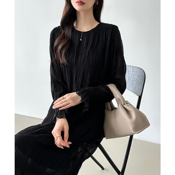 シャーリング ワンピース シフォンワンピース[品番：COCW0005356