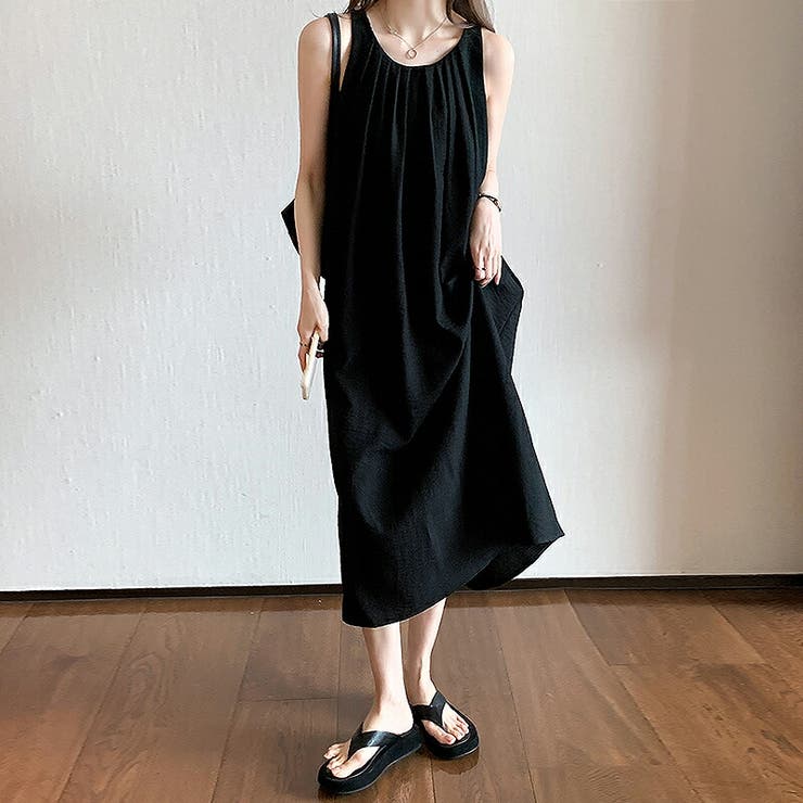 ワンピース タックロングワンピース ノースリーブ[品番：COCW0005351