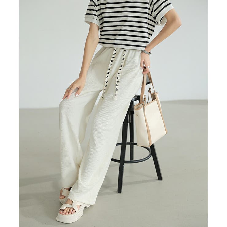 ワイドパンツ エンボス加工 ストレートパンツ | COCOMOMO | 詳細画像18 