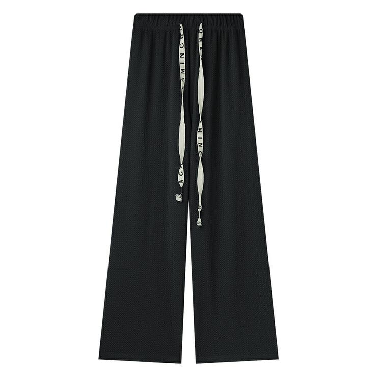 ブラック | ワイドパンツ エンボス加工 ストレートパンツ | COCOMOMO