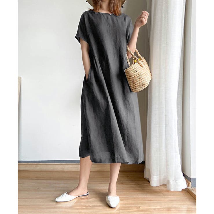 ☆ 【Mさん専用】カネコイサオ☆ワンピース（ハス柄＊綿） ☆ 【Mさん専用】カネコイサオ☆ワンピース（ハス柄＊綿