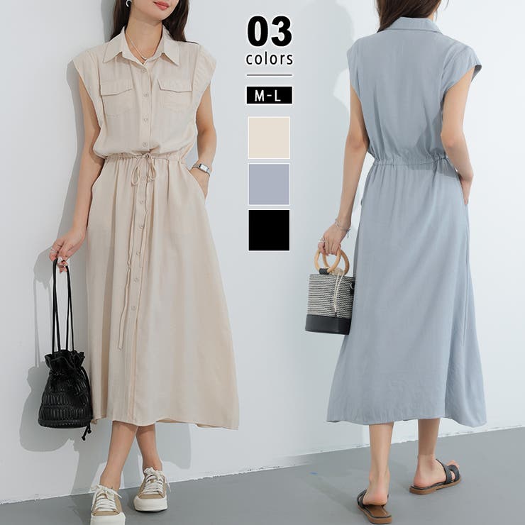 ワンピース ノースリーブワンピース シャツワンピース[品番