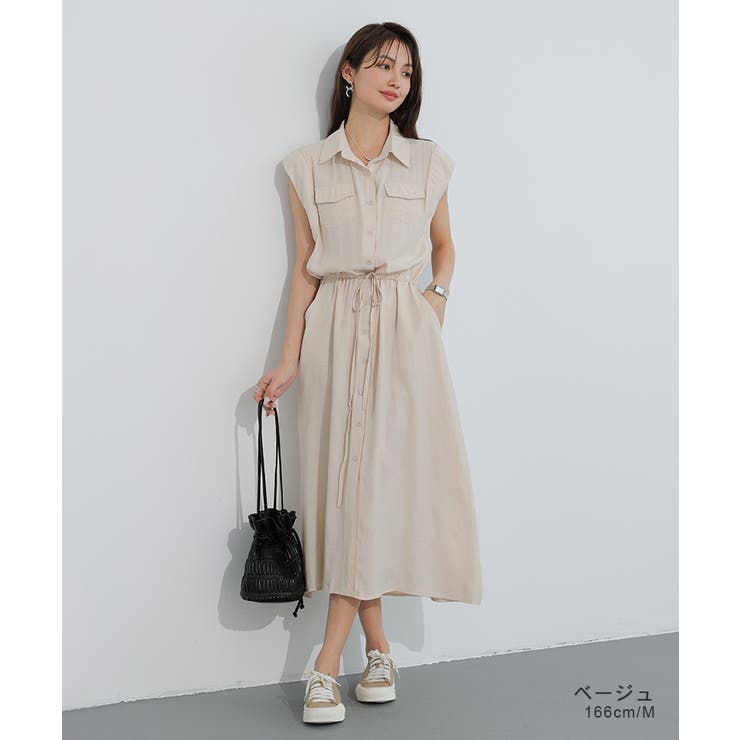 ワンピース ノースリーブワンピース シャツワンピース[品番