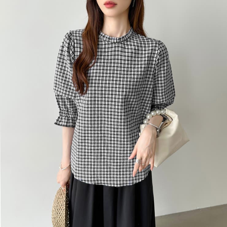 パフスリーブ ブラウス チェック | COCOMOMO | 詳細画像2 