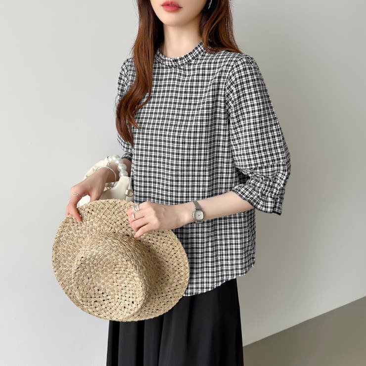 パフスリーブ ブラウス チェック | COCOMOMO | 詳細画像3 