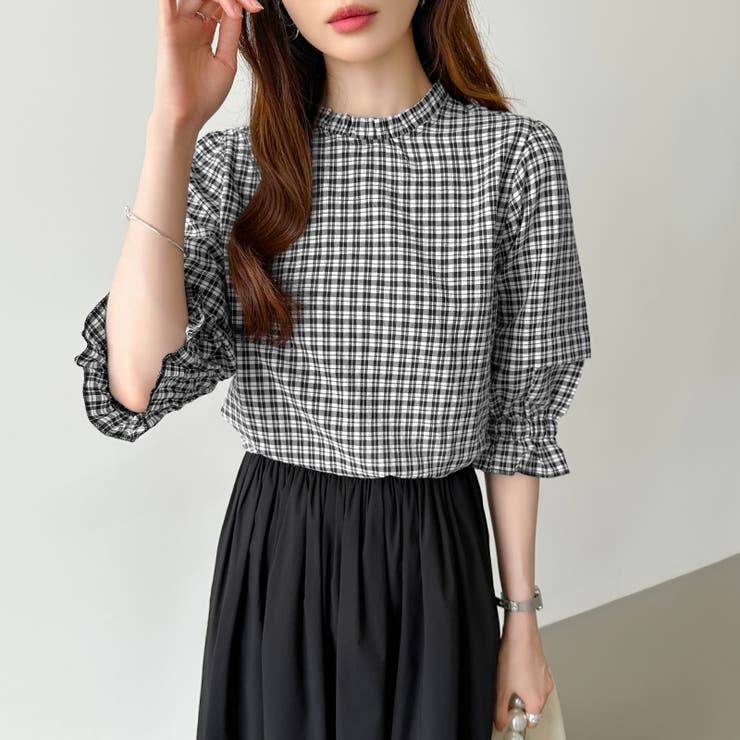 パフスリーブ ブラウス チェック | COCOMOMO | 詳細画像4 