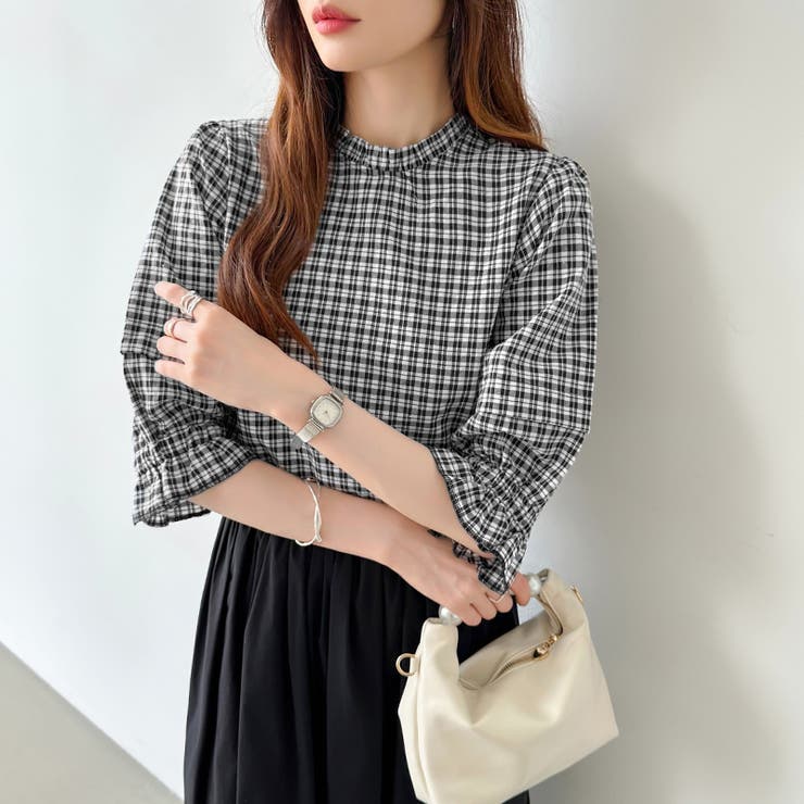 パフスリーブ ブラウス チェック | COCOMOMO | 詳細画像5 