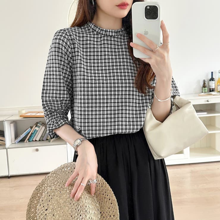 パフスリーブ ブラウス チェック | COCOMOMO | 詳細画像8 