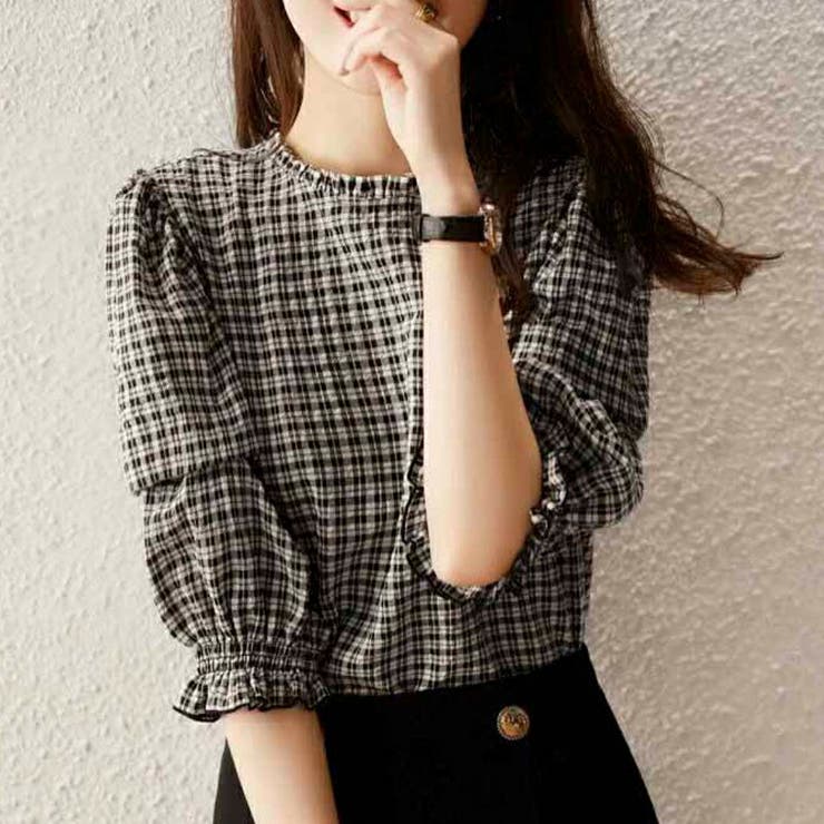 パフスリーブ ブラウス チェック | COCOMOMO | 詳細画像10 