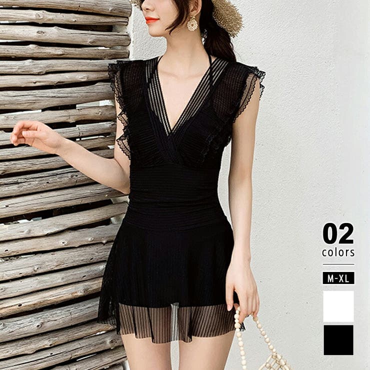 ブラック | ワンピース水着 水着体型カバー ホルターネック | COCOMOMO