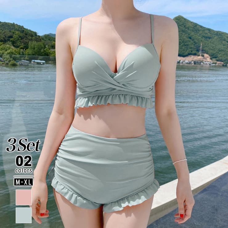 シアーワンピース付き 水着 3点セット[品番：COCW0005550