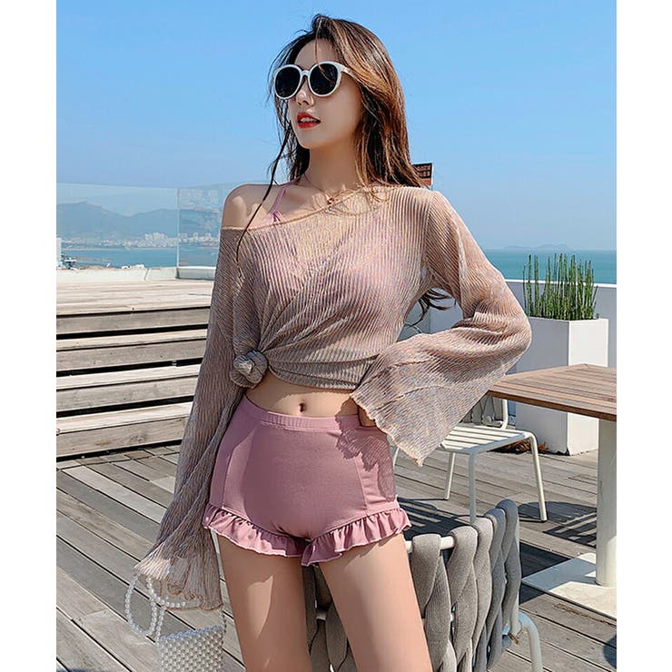 水着 シースルートップス付き 3点セット[品番：COCW0005524