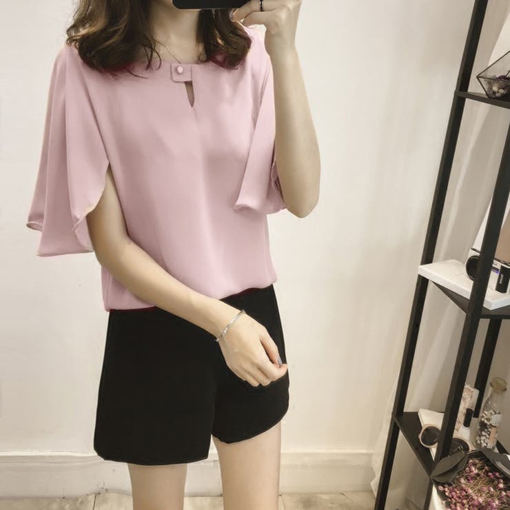 ピンク | フレアスリーブブラウス ブラウス シフォン | COCOMOMO