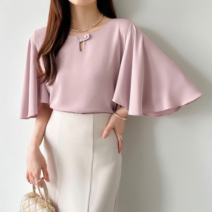 DRAWER コットンフレアスリーブブラウス　定価7.4万✨ピンク Drawer（ドゥロワー）の「Drawer コットンフレアスリーブブラウス