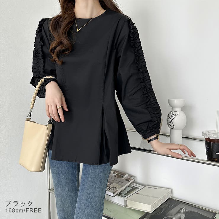 フリルブラウス ペプラムトップス 長袖 | COCOMOMO | 詳細画像13 