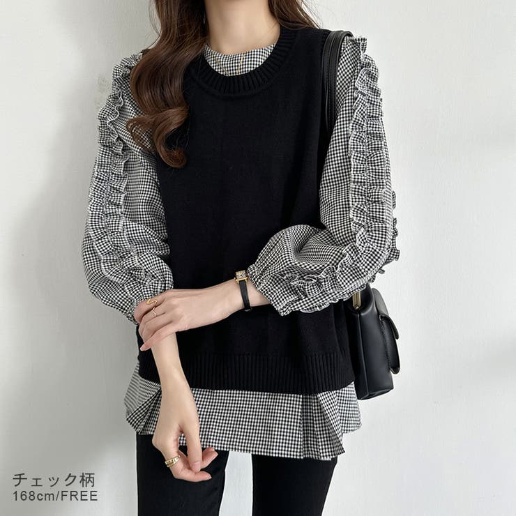 フリルブラウス ペプラムトップス 長袖 | COCOMOMO | 詳細画像6 