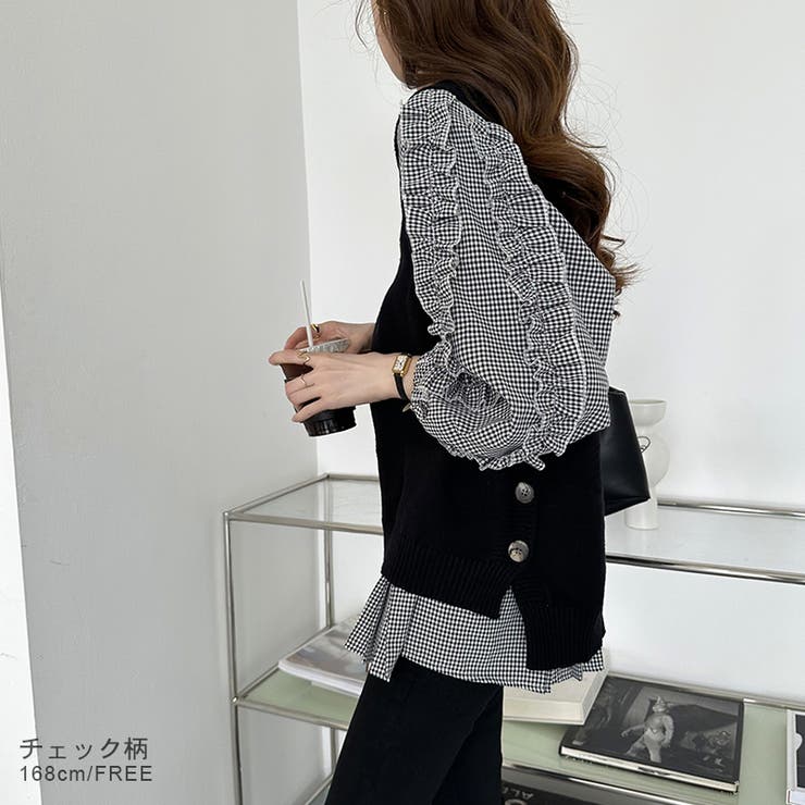 フリルブラウス ペプラムトップス 長袖 | COCOMOMO | 詳細画像7 