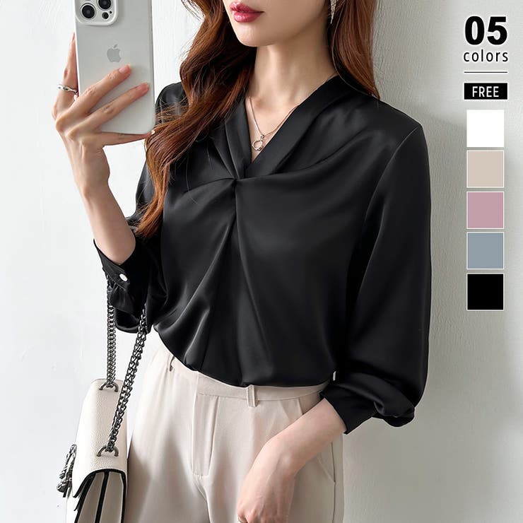 ブラック | とろみシフォン オフィスカジュアル シフォンブラウス | COCOMOMO