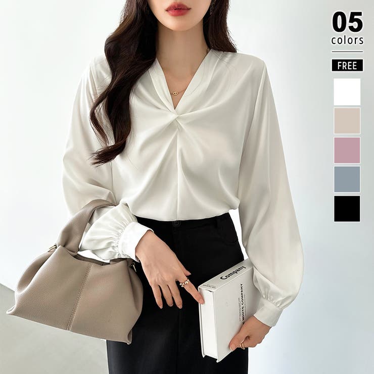 ホワイト | とろみシフォン オフィスカジュアル シフォンブラウス | COCOMOMO