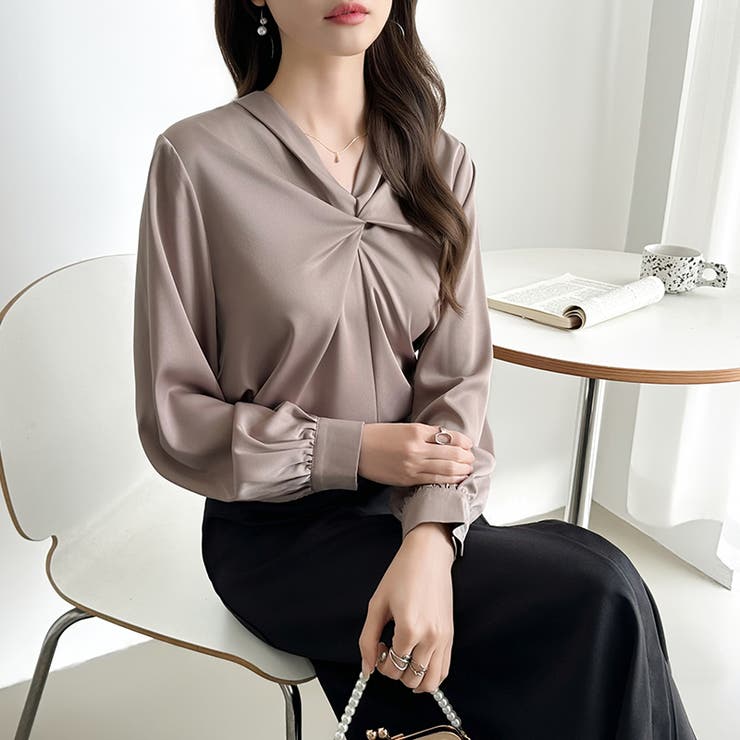 とろみシフォン オフィスカジュアル シフォンブラウス | COCOMOMO | 詳細画像44 