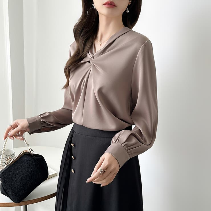 とろみシフォン オフィスカジュアル シフォンブラウス | COCOMOMO | 詳細画像46 