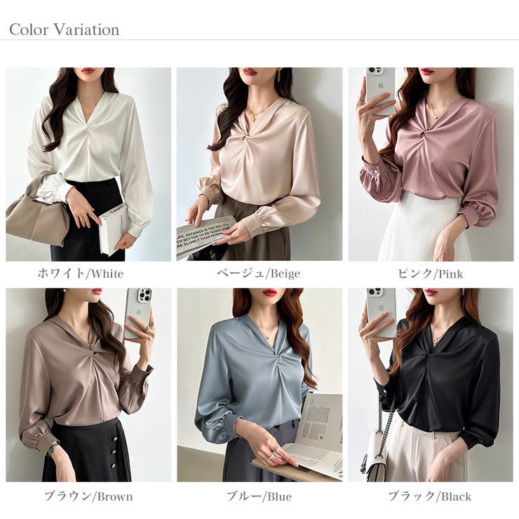 とろみシフォン オフィスカジュアル シフォンブラウス | COCOMOMO | 詳細画像49 