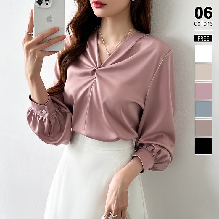 ピンク | とろみシフォン オフィスカジュアル シフォンブラウス | COCOMOMO