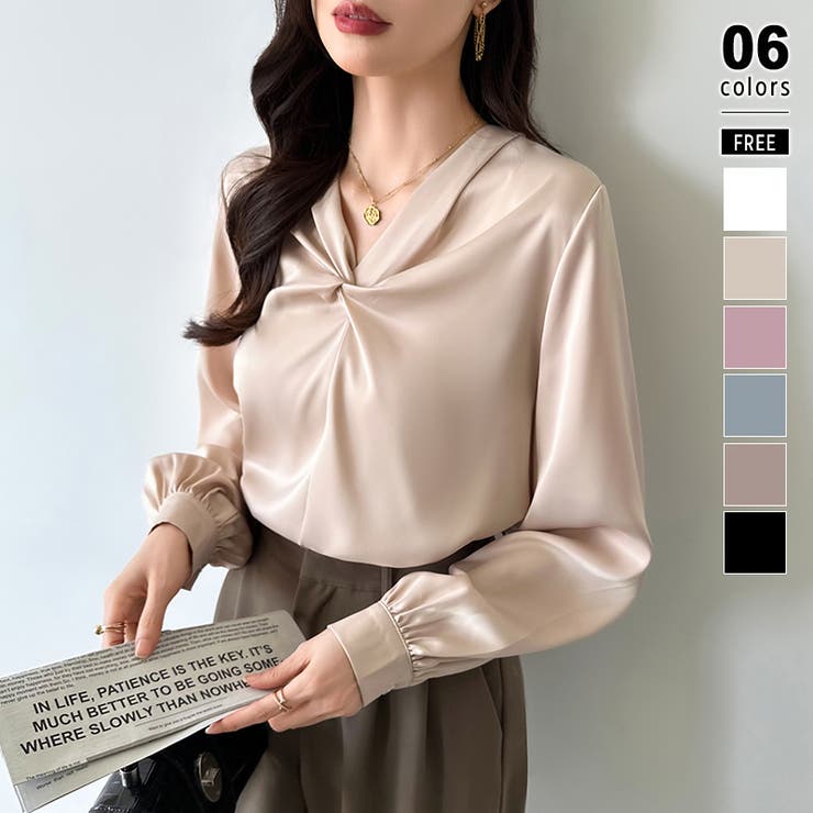ベージュ | とろみシフォン オフィスカジュアル シフォンブラウス | COCOMOMO